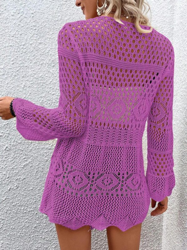 Breezaya Kimono couvrant col en V transparent à manches longues avec nœud, couleur unie – Image 39