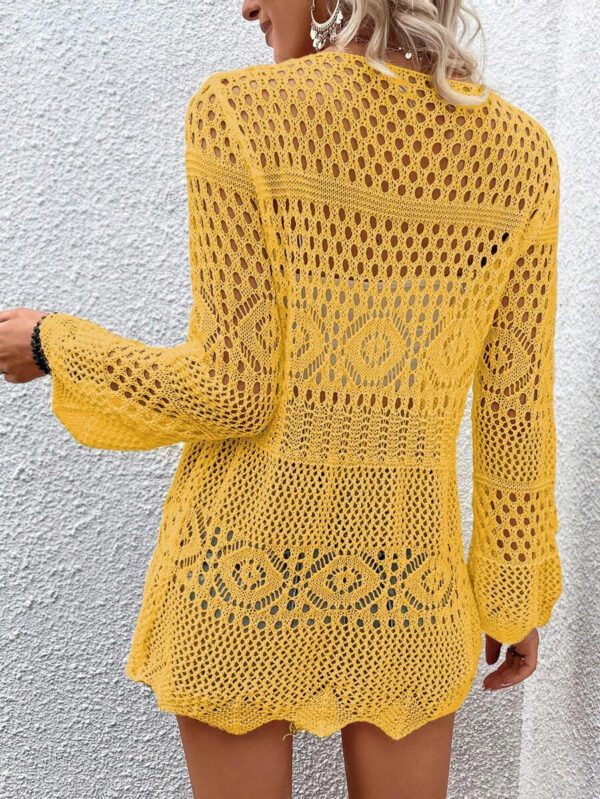 Breezaya Kimono couvrant col en V transparent à manches longues avec nœud, couleur unie – Image 45
