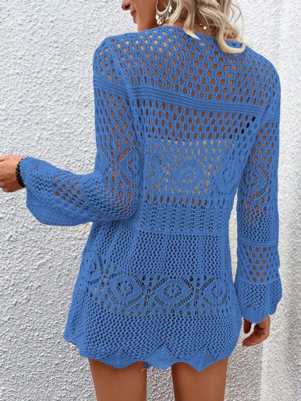 Breezaya Kimono couvrant col en V transparent à manches longues avec nœud, couleur unie – Image 51