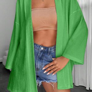Femme Couleur Unie Épaule Tombante Manches Longues Kimono Ample, Pour Vacances