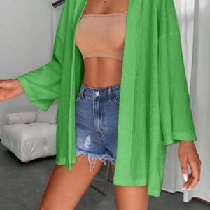 Femme Couleur Unie Épaule Tombante Manches Longues Kimono Ample, Pour Vacances