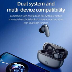 HP Casque sans fil HP: 30 heures d'autonomie, adapté à la vie sportive, compatible avec Android et iOS, prise en charge des appels vocaux, convient aux femmes, aux enfants, aux hommes et aux adultes, livré avec un sac de rangement pour casque, cadeau de Noël