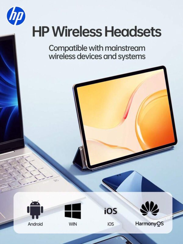 HP Casque sans fil HP: 30 heures d'autonomie, adapté à la vie sportive, compatible avec Android et iOS, prise en charge des appels vocaux, convient aux femmes, aux enfants, aux hommes et aux adultes, livré avec un sac de rangement pour casque, cadeau de Noël – Image 15