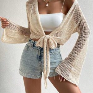 SHEIN Swim Kimono à nœud manches évasées (sans soutien-gorge)