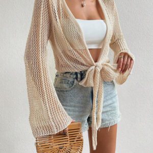 SHEIN Swim Kimono à nœud manches évasées (sans soutien-gorge)