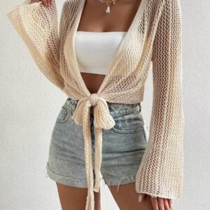 SHEIN Swim Kimono à nœud manches évasées (sans soutien-gorge)