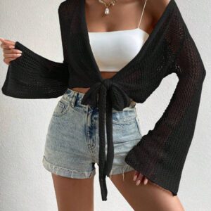 SHEIN Swim Kimono à nœud manches évasées (sans soutien-gorge)