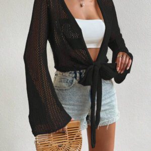 SHEIN Swim Kimono à nœud manches évasées (sans soutien-gorge)