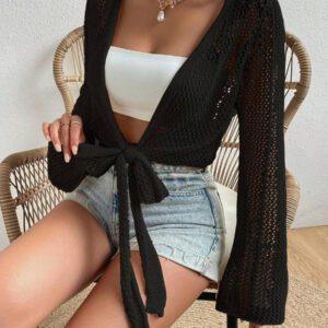 SHEIN Swim Kimono à nœud manches évasées (sans soutien-gorge)