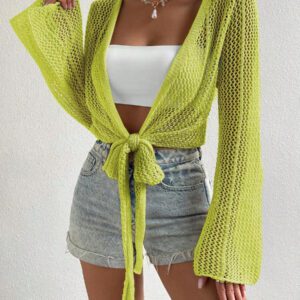 SHEIN Swim Kimono à nœud manches évasées (sans soutien-gorge)