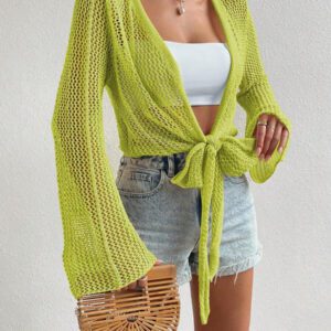 SHEIN Swim Kimono à nœud manches évasées (sans soutien-gorge)