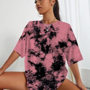 INAWLY T-shirt ample à épaules tombantes tie dye, hauts graphiques pour femmes