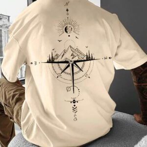 Manfinity LEGND T-shirt à col rond à manches courtes avec imprimé de montagne pour hommes, cadeau pour petit ami, pour sortir
