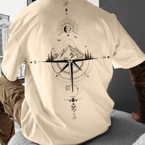 Manfinity LEGND T-shirt à col rond à manches courtes avec imprimé de montagne pour hommes, cadeau pour petit ami, pour sortir