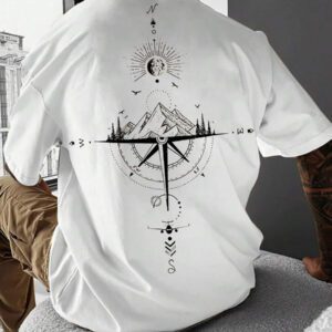 Manfinity LEGND T-shirt à col rond à manches courtes avec imprimé de montagne pour hommes, cadeau pour petit ami, pour sortir