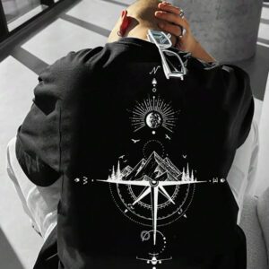 Manfinity LEGND T-shirt à col rond à manches courtes avec imprimé de montagne pour hommes, cadeau pour petit ami, pour sortir