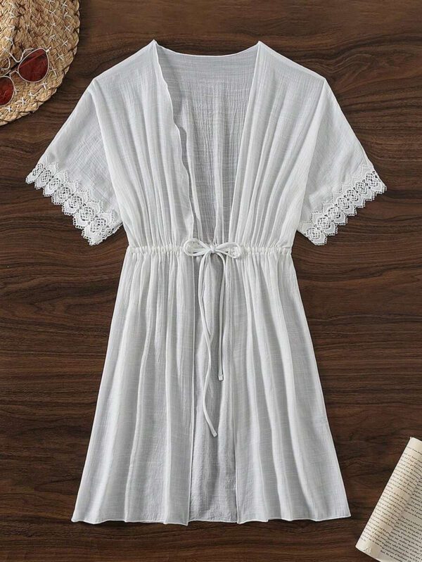 Swim Vcay Kimono femme avec manches chauve-souris, taille à cordon de serrage et garniture en dentelle. cache-maillot idéale pour les vacances à la plage en été – Image 8