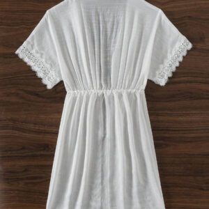 Swim Vcay Kimono femme avec manches chauve-souris, taille à cordon de serrage et garniture en dentelle. cache-maillot idéale pour les vacances à la plage en été