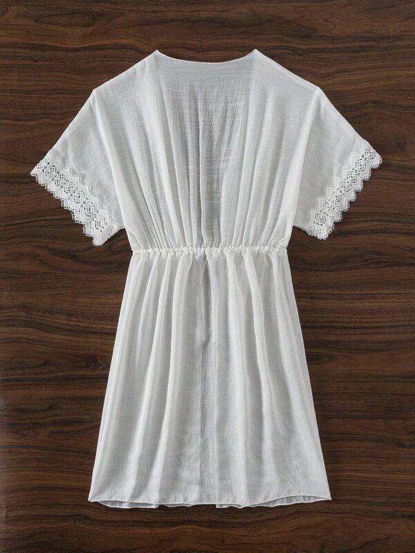 Swim Vcay Kimono femme avec manches chauve-souris, taille à cordon de serrage et garniture en dentelle. cache-maillot idéale pour les vacances à la plage en été – Image 9