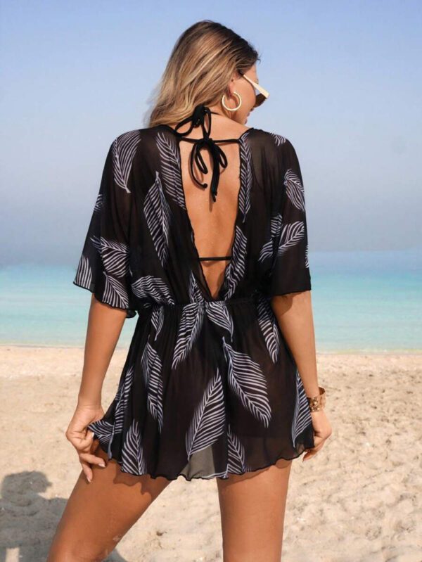 Swim Lushoire 1 pièce cache-maillot de plage pour femme, motif en maille de branche de feuille, casual, maison, plage, piscine, vacances, printemps/été – Image 3