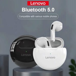 Lenovo 1 pièce Écouteurs Bluetooth sans fil HT38 Écouteurs de sport avec son HD basse, résistant à la transpiration, léger et confortable. Idée de cadeau pour femmes et hommes. Cadeau de vacances Noir Blanc