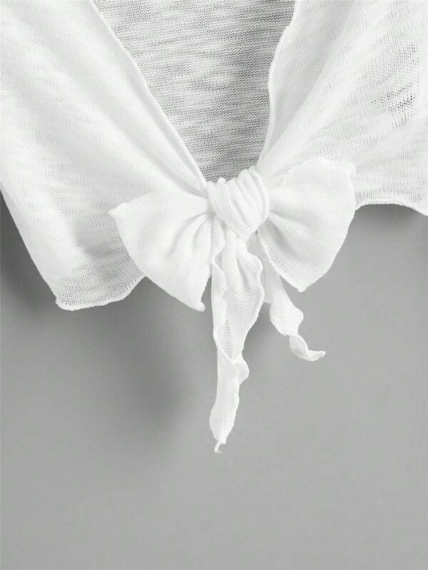 SHEIN Kimono d'été avec manches évasées, garniture de laitue et lien noué – Image 4