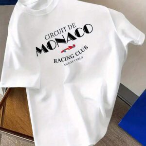 Manfinity Dauomo T-shirt graphique pour Hommes, Club de course de Monaco pour Aventure en Plein Air, Manches Courtes Casual Col Rond, Imprimé Circuit de Monaco, Mélange de Polyester Blanc, Adapté pour le Portage en Extérieur