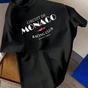 Manfinity Dauomo T-shirt graphique pour Hommes, Club de course de Monaco pour Aventure en Plein Air, Manches Courtes Casual Col Rond, Imprimé Circuit de Monaco, Mélange de Polyester Blanc, Adapté pour le Portage en Extérieur