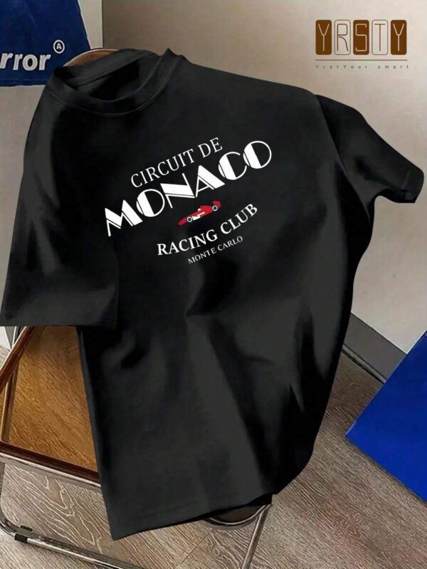 Manfinity Dauomo T-shirt graphique pour Hommes, Club de course de Monaco pour Aventure en Plein Air, Manches Courtes Casual Col Rond, Imprimé Circuit de Monaco, Mélange de Polyester Blanc, Adapté pour le Portage en Extérieur – Image 7