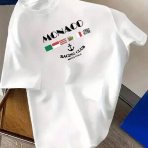 Manfinity Dauomo T-shirt graphique pour Hommes, Club de course de Monaco pour Aventure en Plein Air, Manches Courtes Casual Col Rond, Imprimé Circuit de Monaco, Mélange de Polyester Blanc, Adapté pour le Portage en Extérieur