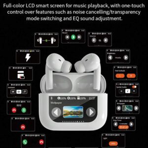 HITOZON Écouteurs sans fil HITOZON avec boîtier de charge à écran tactile, écouteurs stéréo avec microphone intégré, casque intra-auriculaire avec réduction de bruit pour smartphones, ordinateurs, ordinateurs portables, sport