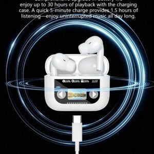 HITOZON Écouteurs sans fil HITOZON avec boîtier de charge à écran tactile, écouteurs stéréo avec microphone intégré, casque intra-auriculaire avec réduction de bruit pour smartphones, ordinateurs, ordinateurs portables, sport