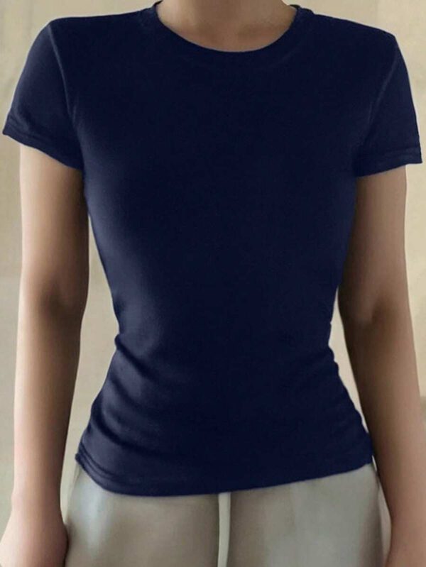 DAZY T-shirt de sport et de yoga à col rond basique et décontracté pour femmes, noir, pour l'été – Image 12