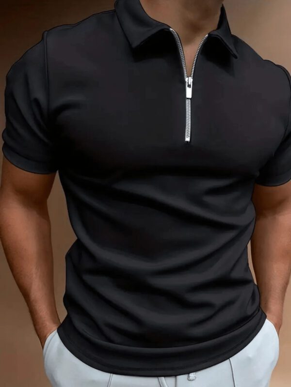 Polo à demi-zip à manches courtes d'été pour hommes, convient pour le plein air, les vacances et les tenues décontractées – Image 2