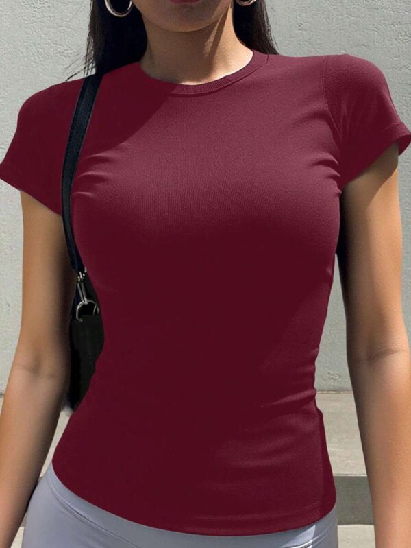 DAZY T-shirt de sport et de yoga à col rond basique et décontracté pour femmes, noir, pour l'été – Image 26