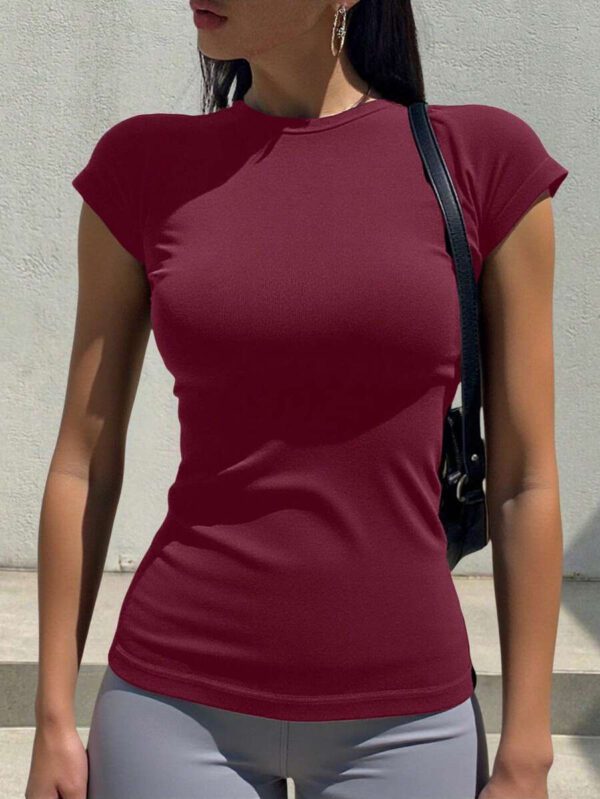 DAZY T-shirt de sport et de yoga à col rond basique et décontracté pour femmes, noir, pour l'été – Image 27