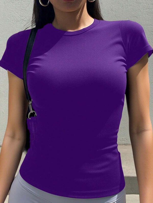 DAZY T-shirt de sport et de yoga à col rond basique et décontracté pour femmes, noir, pour l'été – Image 31