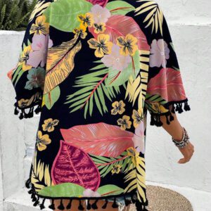 Swim Vcay Kimono Imprimé Tropical À Franges