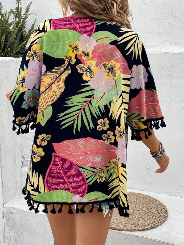 Swim Vcay Kimono Imprimé Tropical À Franges – Image 10
