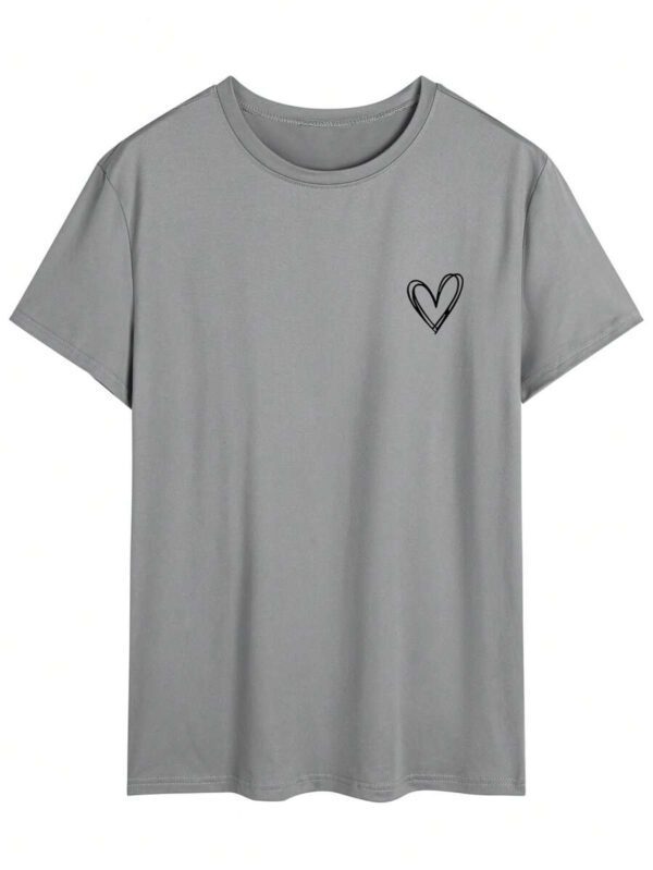 T-shirt à manches courtes col rond avec imprimé cœur simple pour homme – Image 7