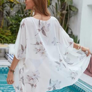 SHEIN Swim Kimono Imprimé Floral Transparent En Mousseline De Soie