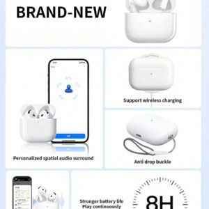 Écouteurs sans fil Pods (4e génération), casque Bluetooth, audio spatial personnalisé, résistant à la transpiration et à l'eau, étui de chargement Lightning inclus, jusqu'à 30 heures d'autonomie