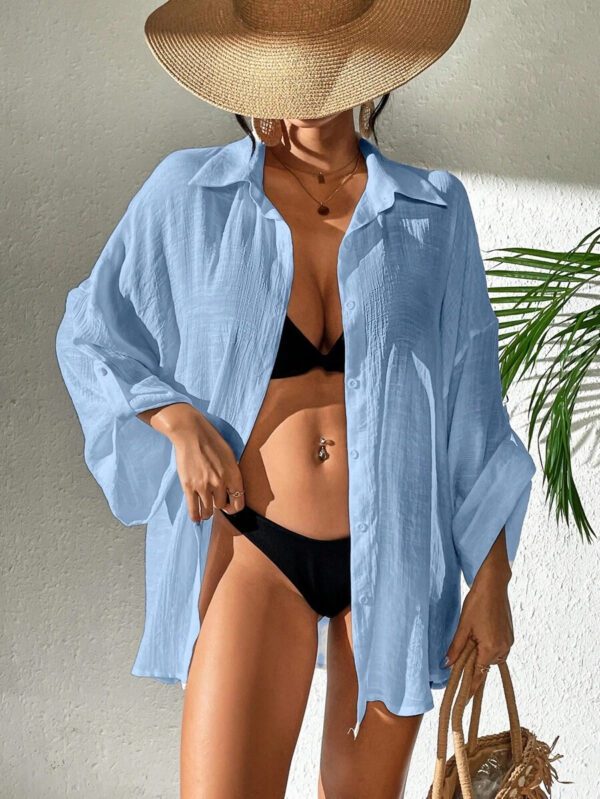 SHEIN Swim Kimono été de plage pour femme couleur unie texturée – Image 11