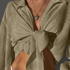 SHEIN Swim Kimono d'été sans soutien-gorge avec manches à volants et nœud devant, blouse verte