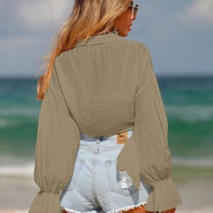 SHEIN Swim Kimono d'été sans soutien-gorge avec manches à volants et nœud devant, blouse verte