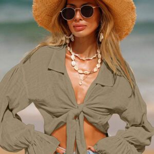 SHEIN Swim Kimono d'été sans soutien-gorge avec manches à volants et nœud devant, blouse verte