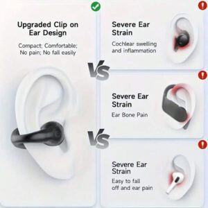 Écouteurs sans fil à clip d'oreille pour l'automne, écouteurs sans fil compatibles Bluetooth avec boîtier de chargement à affichage numérique, conception d'écouteurs à oreilles ouvertes pour le sport, la course, la salle de gym, le bureau, écouteurs sans fil 200mAh