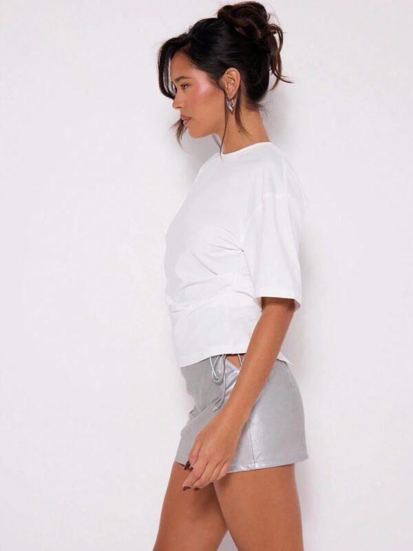 MUSERA T-shirt drapé à taille cintrée, basiques décontractés pour l'été, le printemps, les vacances, l'aéroport, les jours fériés, oversize pour l'automne et l'hiver – Image 3