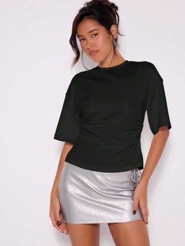MUSERA T-shirt drapé à taille cintrée, basiques décontractés pour l'été, le printemps, les vacances, l'aéroport, les jours fériés, oversize pour l'automne et l'hiver – Image 7