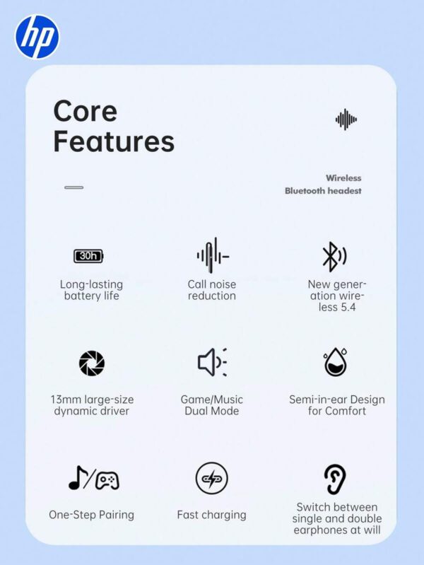 HP Écouteurs sans fil HP avec qualité sonore premium, jumelage automatique 5.3, jusqu'à 30h d'autonomie, légers avec microphone, compatibles Android, casque et haut-parleur de jeu avec microphone, cadeau pour les fêtes, cadeau de la Saint-Valentin – Image 24